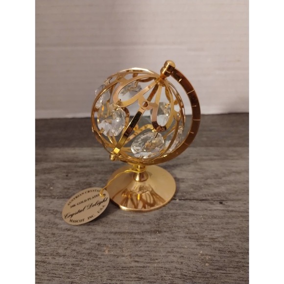 Mascot Inc. World Globe 24K Gold Plated Desk Sun Catcher 3 1/2" Austrian Crystal - Picture 1 of 6